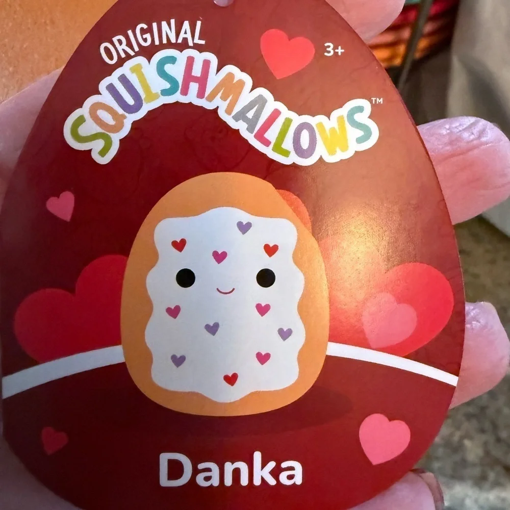 Valentine’s Day Squishmallow Danka Heart Pop Tart Plush Pillow Tan Red Stuffie